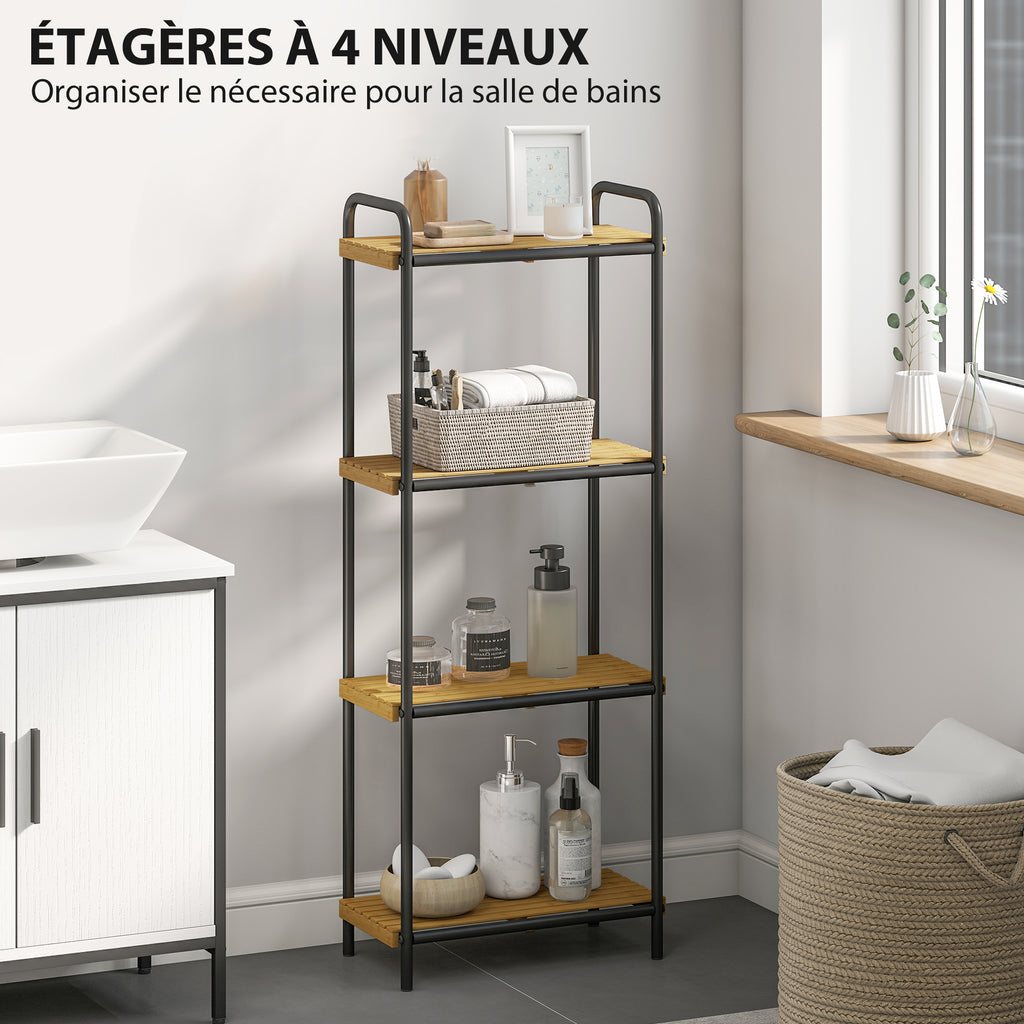 Étagère salle de bain étagère de rangement 4 niveaux étroite autoportante bambou 1,5 x 21,5 x 106 cm effet bois naturel-3