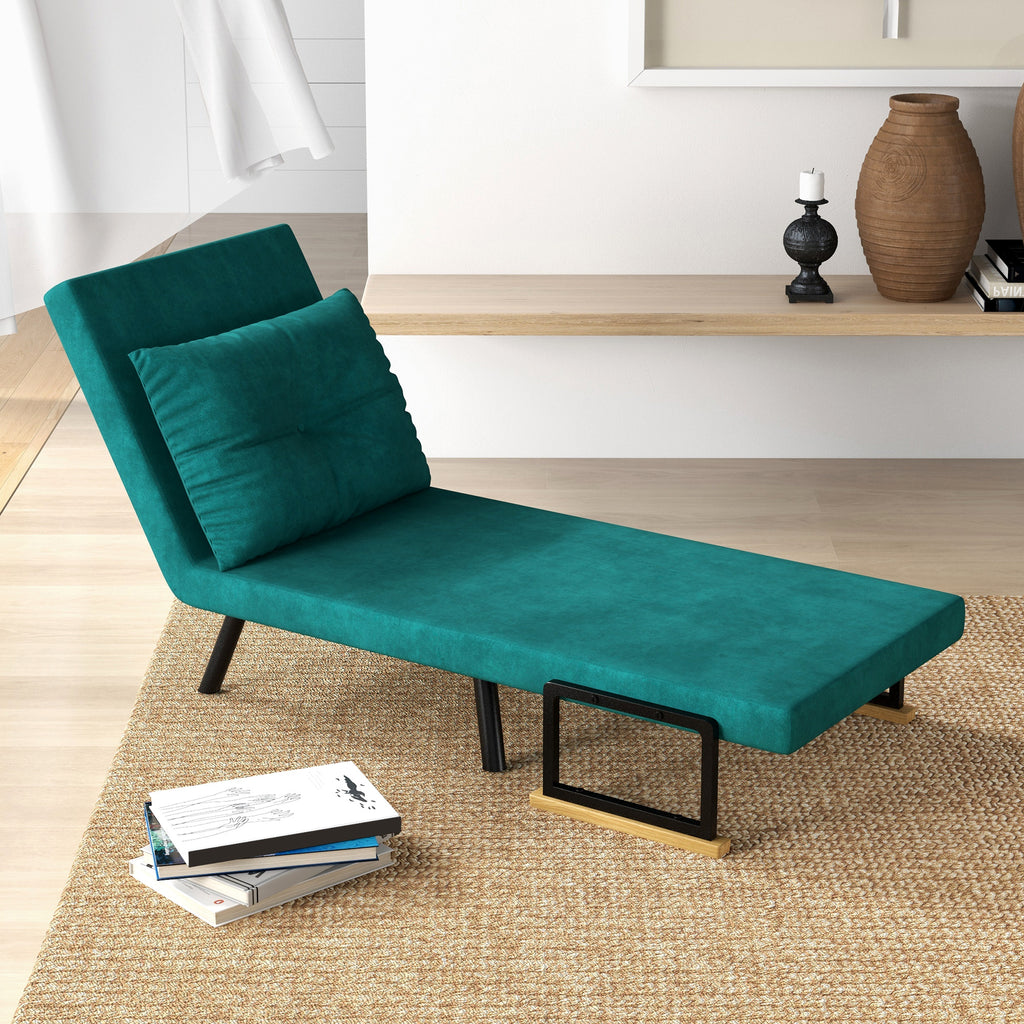 Fauteuil convertible 1 place fauteuil-lit chauffeuse 3 en 1 dossier réglable oreiller tissu velours 63x73x81cm vert-1