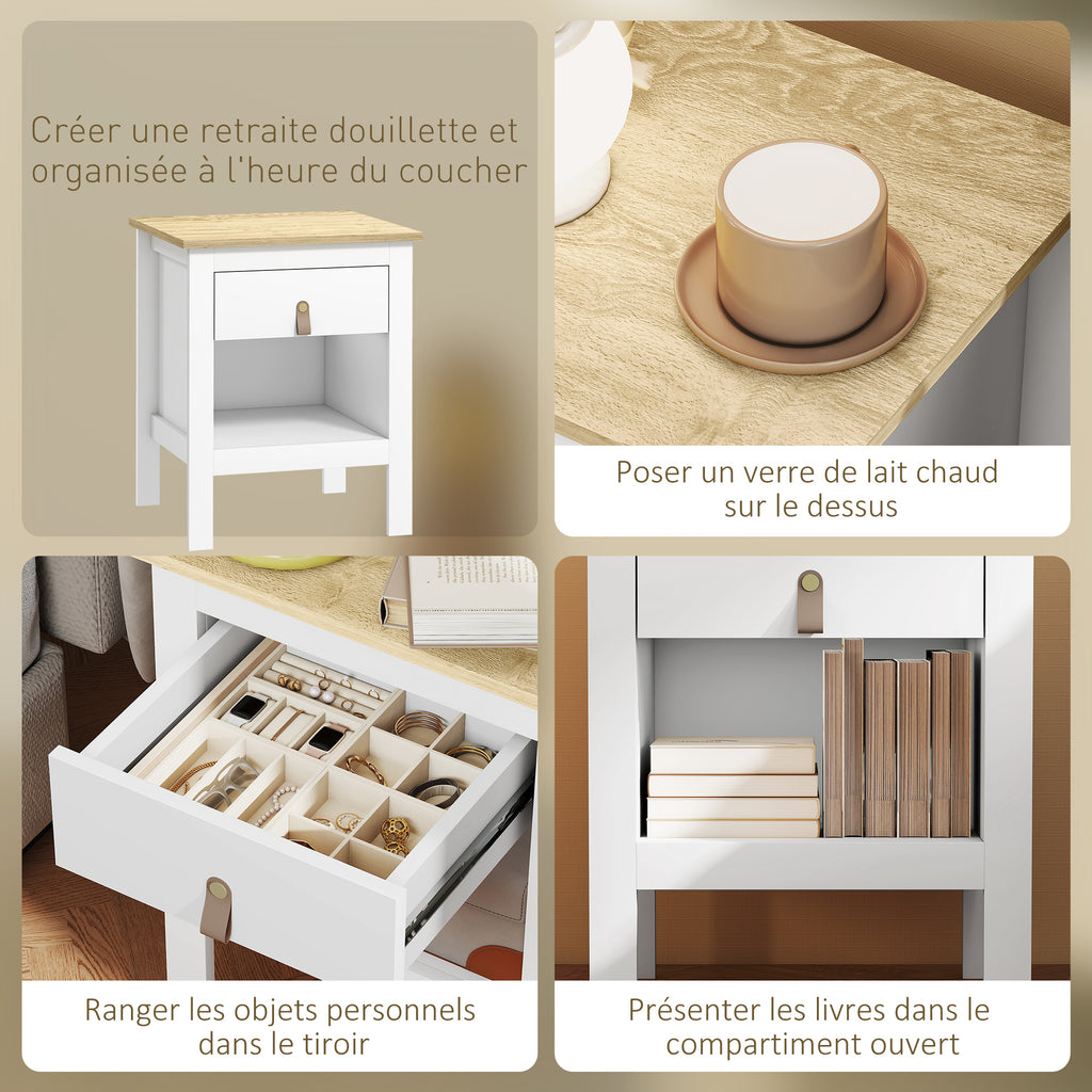 Lot de 2 tables de chevet avec tiroir et compartiment ouvert, 45 x 40 x 55 cm, blanc-4