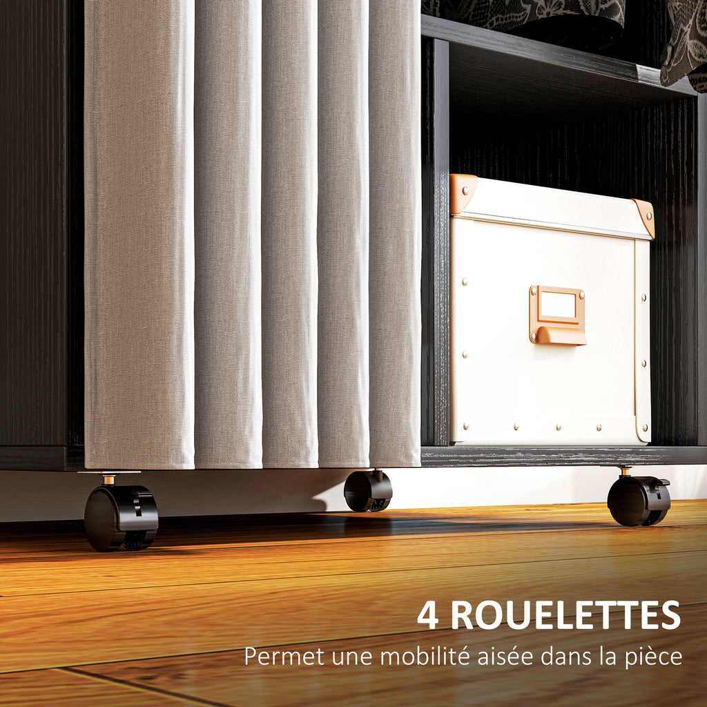 Armoire penderie Armoire de Rangement Mobile avec rideau, Panneaux de Particules, tringle de suspension, noir-5