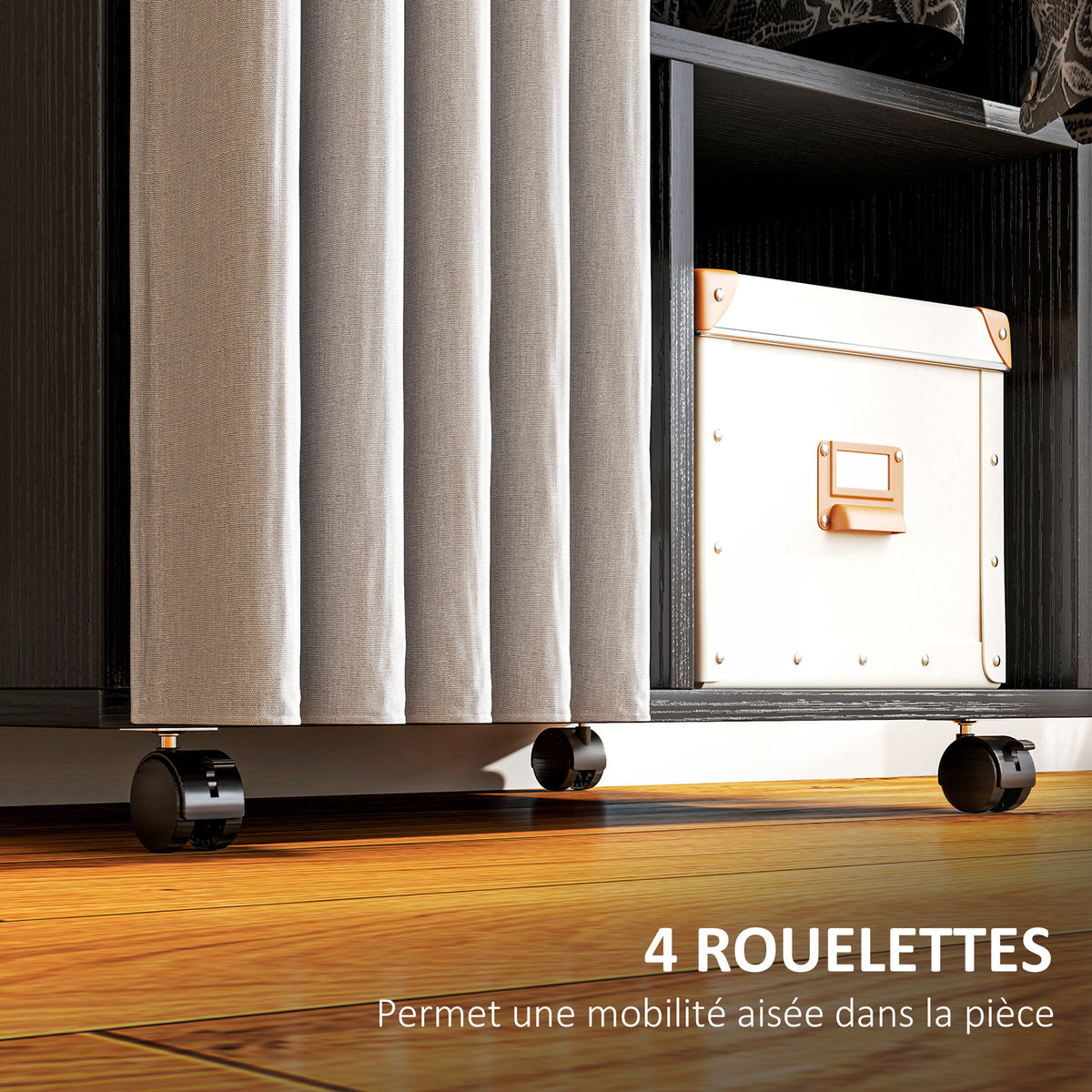 Armoire penderie Armoire de Rangement Mobile avec rideau, Panneaux de Particules, tringle de suspension, noir-5