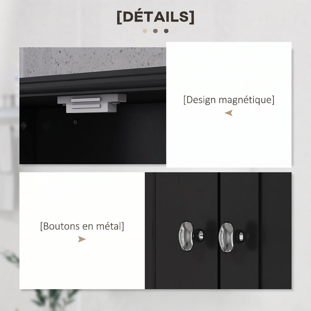 Armoire murale de salle de bain, armoire de toilette, avec portes, étagère, 2 tiroirs, 50,8l x 17,8P x 66H cm, noir-5