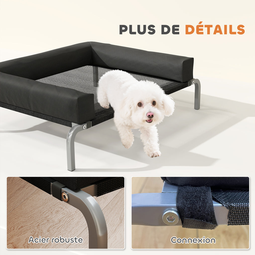 Lit surélevé pour chien rafraichissant, lit de camp pour chiens intérieur extérieur portable, 90 x 65 x 30 cm, noir-7
