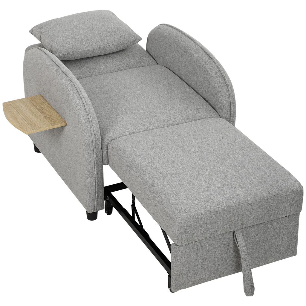 Fauteuil Convertible 1 Place, Fauteuil-Lit Clic-Clac 3 en 1, Dossier Réglable, Tablette Latérale Rabattable, Gris-0