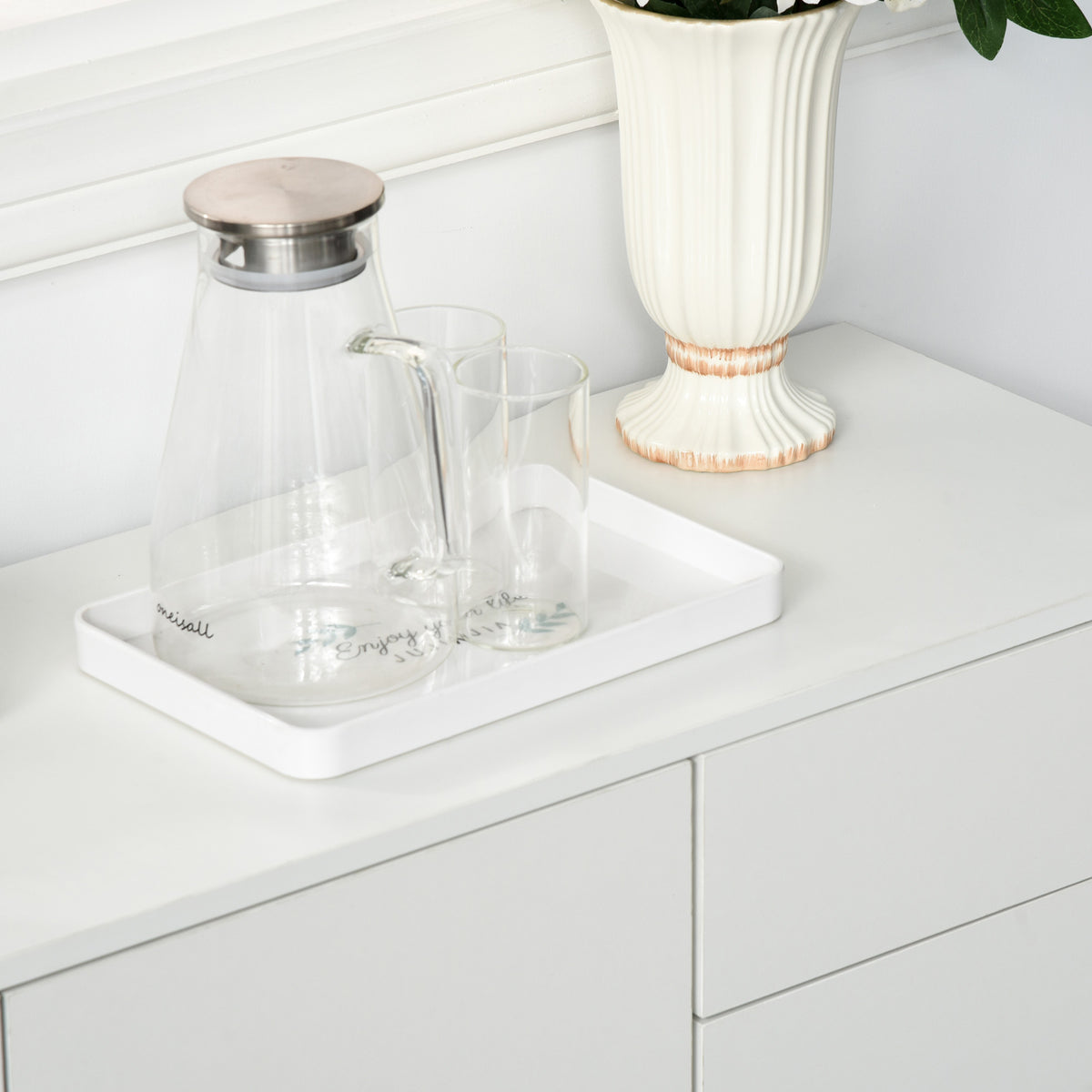 Buffet meuble de rangement 2 tiroirs coulissants 3 portes étagère réglable panneaux de particules 117 x 36 x 74 cm blanc-8