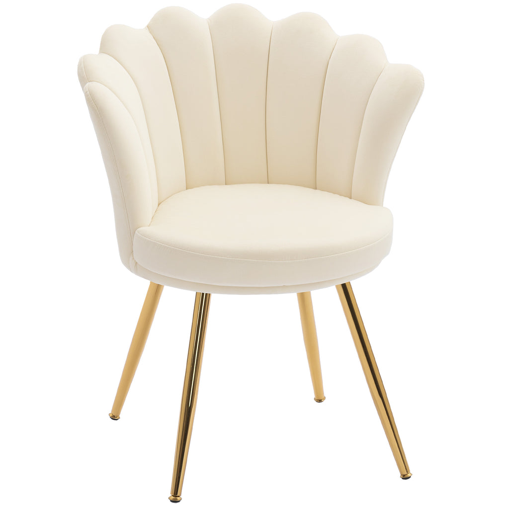 Fauteuil coquillage chaise coiffeuse fauteuil en velours fauteuil de salon avec pieds en métal doré beige-0