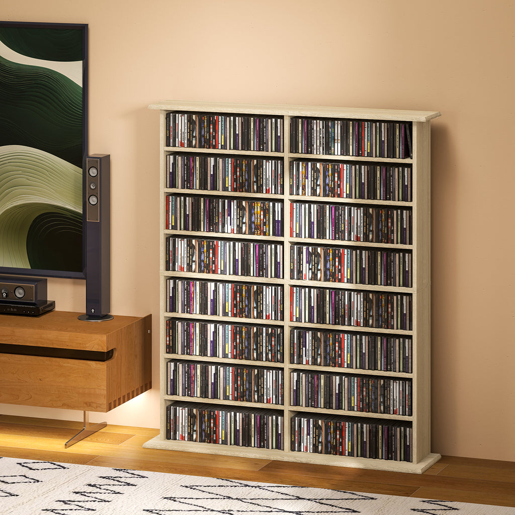 Rangements pour CD et DVD avec 16 compartiments et 12 étagères réglables capacité max. 720 CD/396 DVD et Blu-ray naturel-9