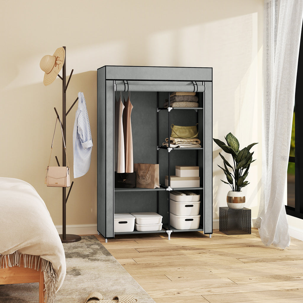Armoire penderie multi-rangement - 6 étagères, 1 barre - non tissé gris clair-6