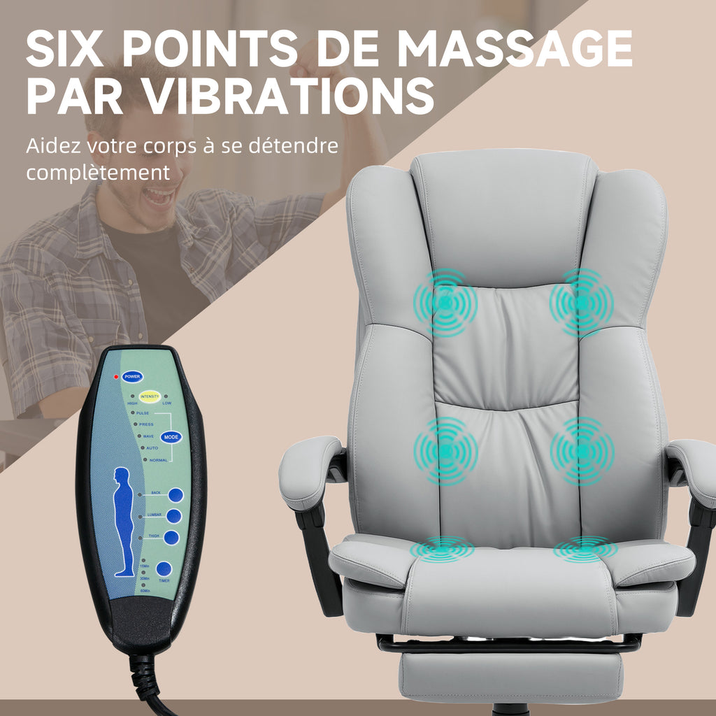 Fauteuil de bureau massant, chaise de bureau avec hauteur réglable, dossier inclinable et télécommande filaire, gris-3