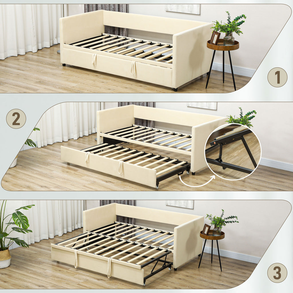 Cadre de lit canapé-lit 2 en 1, canapé 2 places et lit double, deux matelas compatible de 90 x 190 cm-9
