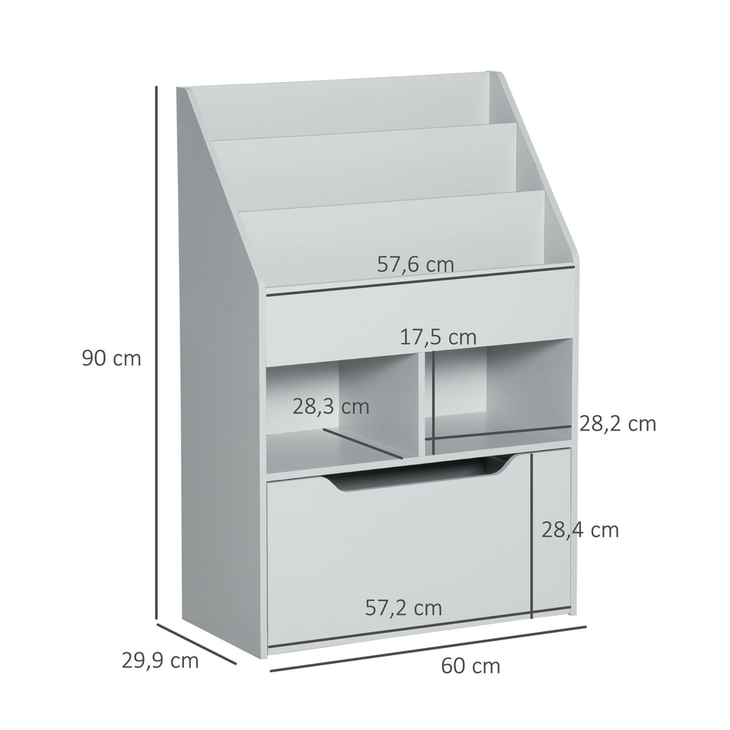 Bibliothèque étagère Multi-Rangement 3 étagères 2 niches Grand tiroir en bois Gris-2