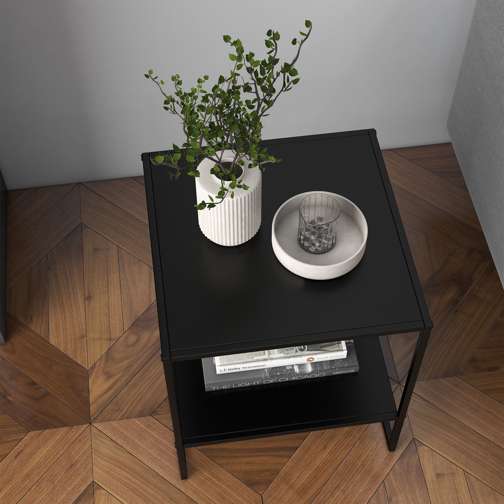 Table basse d'appoint carrée style industriel en métal noir avec une étagère - 40 x 40 x 45 cm noir-7
