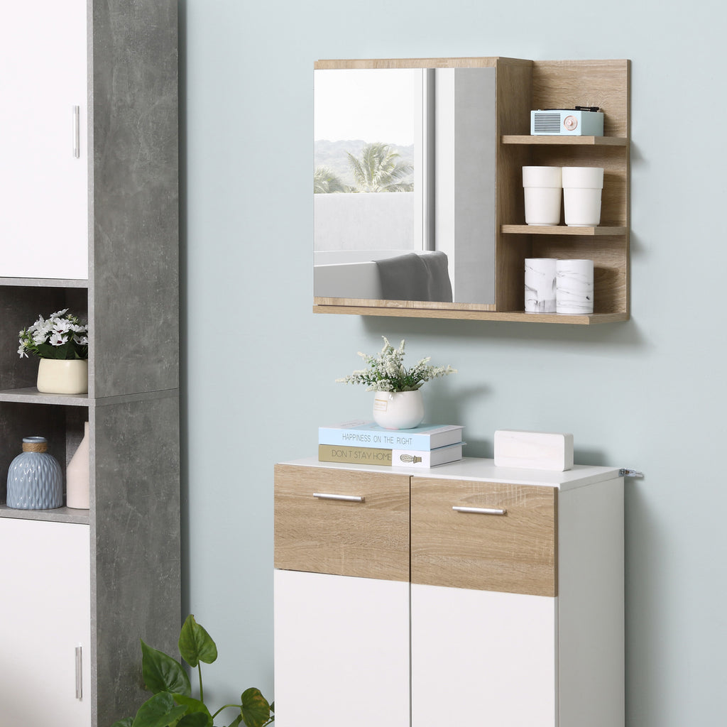 Armoire Miroir de Salle de Bain avec étagère - 3 étagères latérales - kit Installation Murale fourni - Panneaux Particules Aspect chêne Clair-6