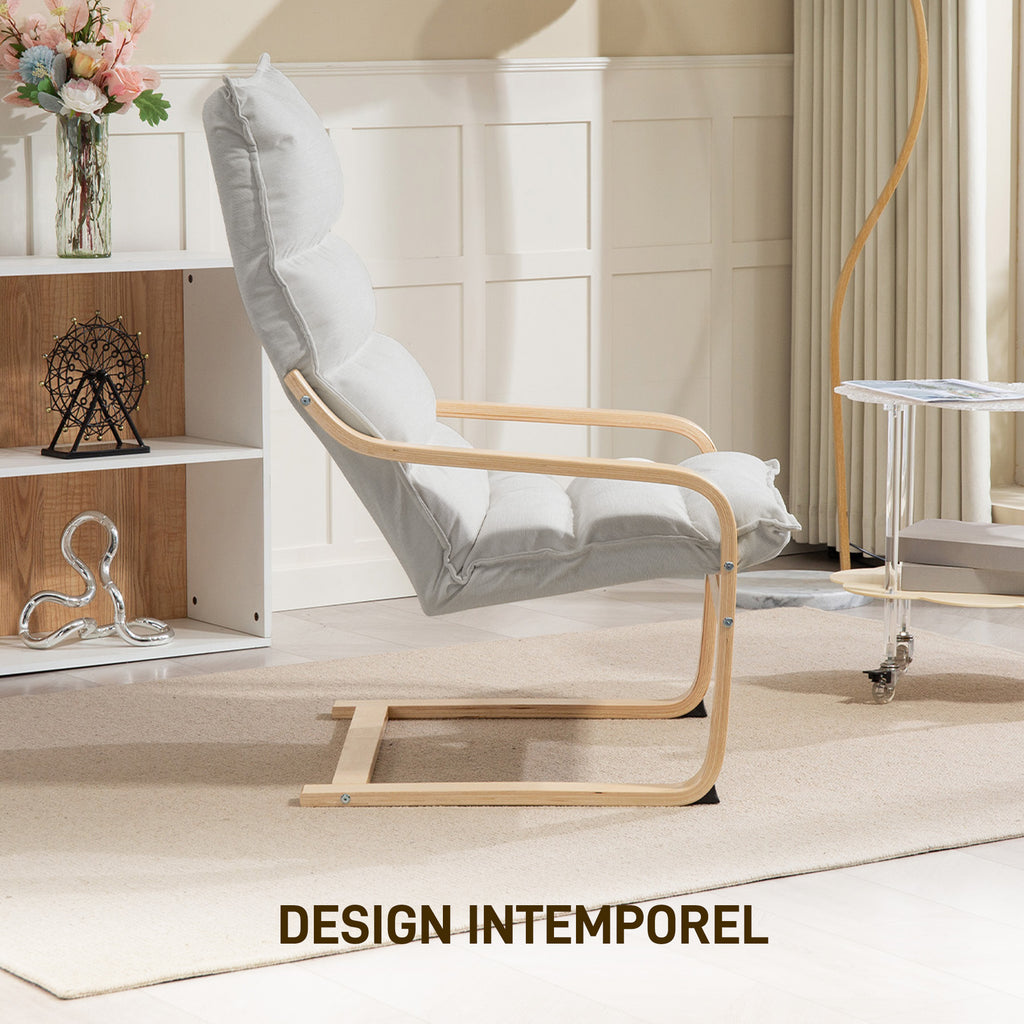 Fauteuil salon fauteuil de loisirs moderne fauteuil chambre avec accoudoirs incurvés, coussins, 67 x 83 x 105 cm, crème-4