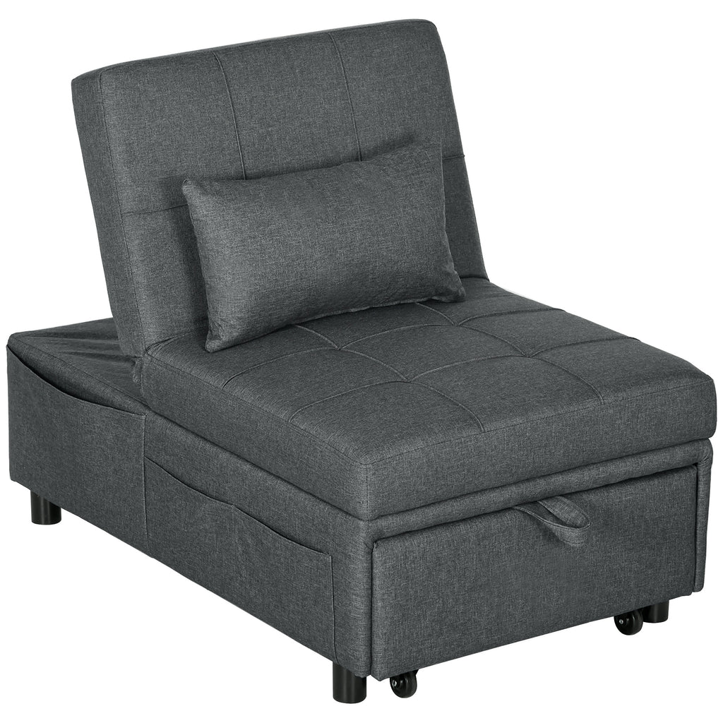 Fauteuil convertible 1 place fauteuil lit avec dossier réglable, siège rembourré et oreiller, gris-0