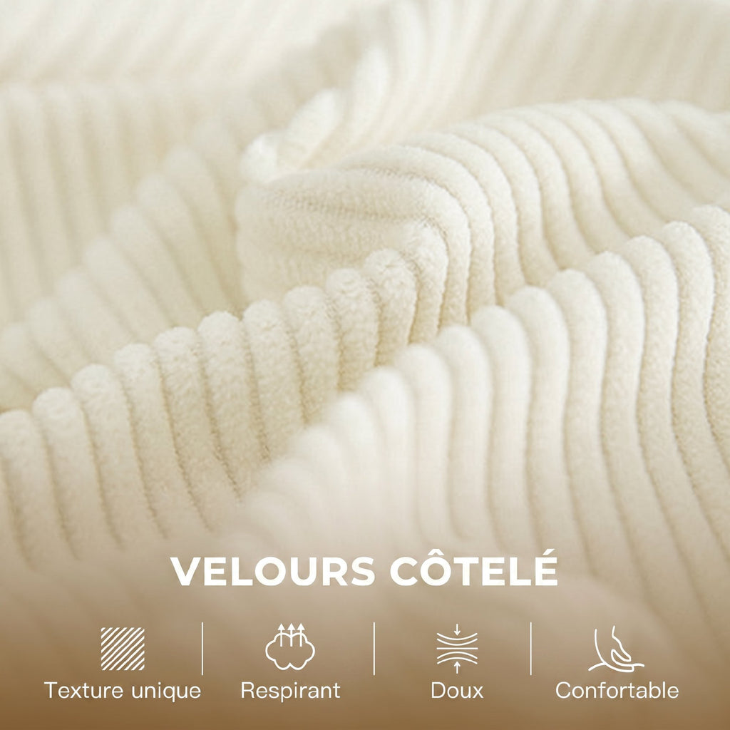 Canapé 2 places en velours côtelé, canapé de salon moderne 134 cm, assise rembourrée, coussin à ressorts, crème-4