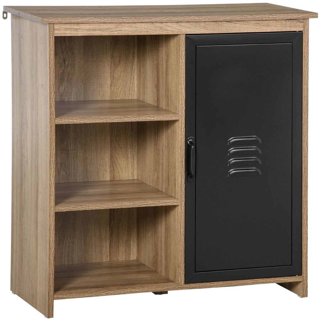 Buffet Industriel - Meuble de Rangement sur pied 3 niches Placard - en Bois et Porte métal Noir-0