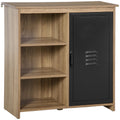 Buffet Industriel - Meuble de Rangement sur pied 3 niches Placard - en Bois et Porte métal Noir-0