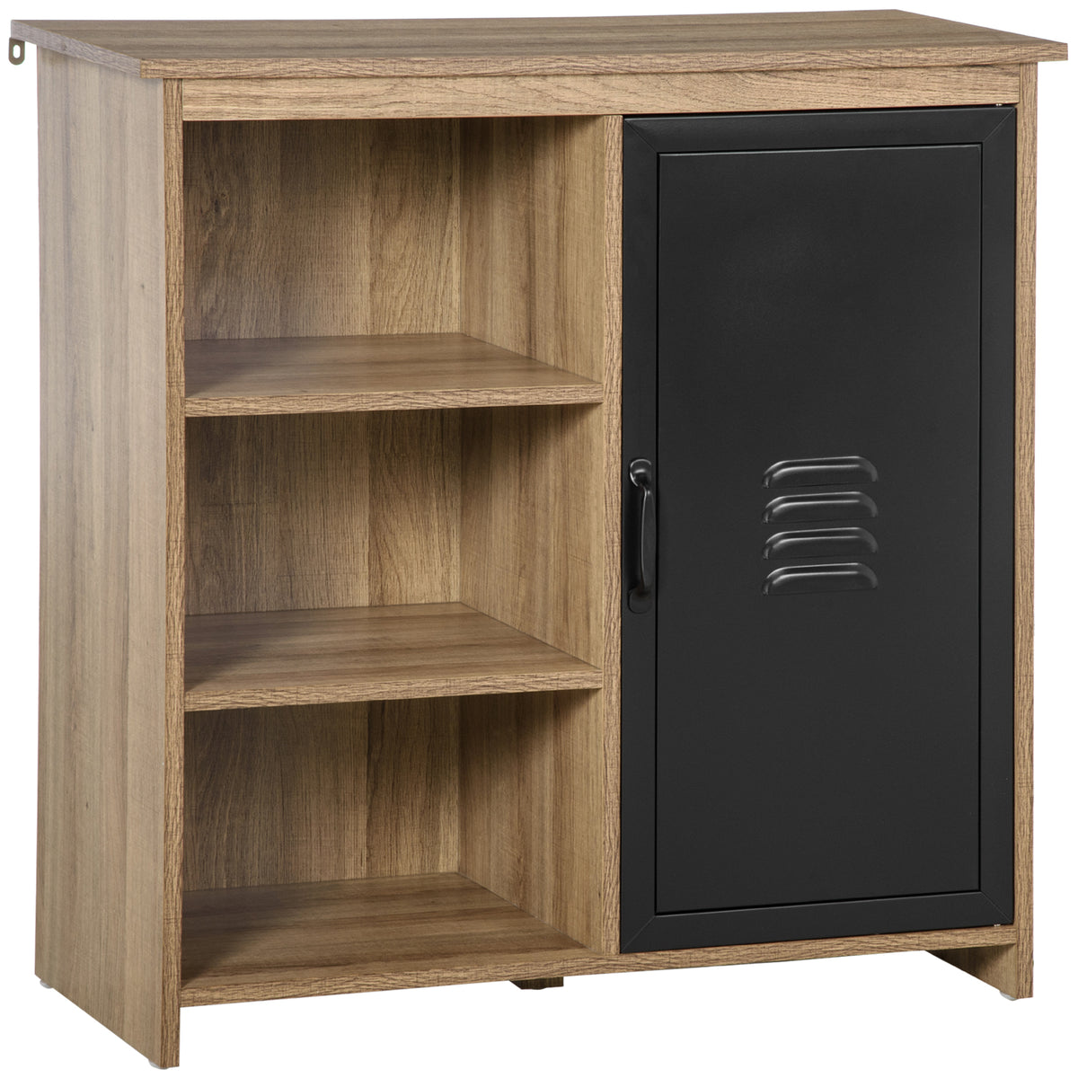 Buffet Industriel - Meuble de Rangement sur pied 3 niches Placard - en Bois et Porte métal Noir-0