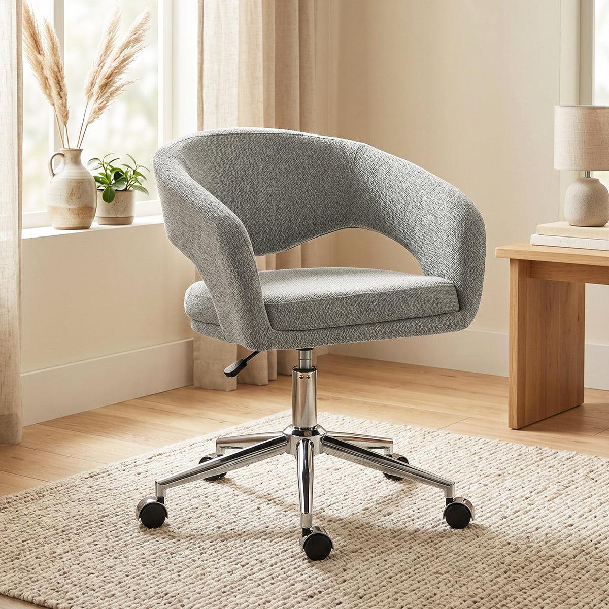 Chaise Bureau Ergonomique, Fauteuil de Bureau en Chenille avec Hauteur Réglable, Dossier Incurvé, Gris-1