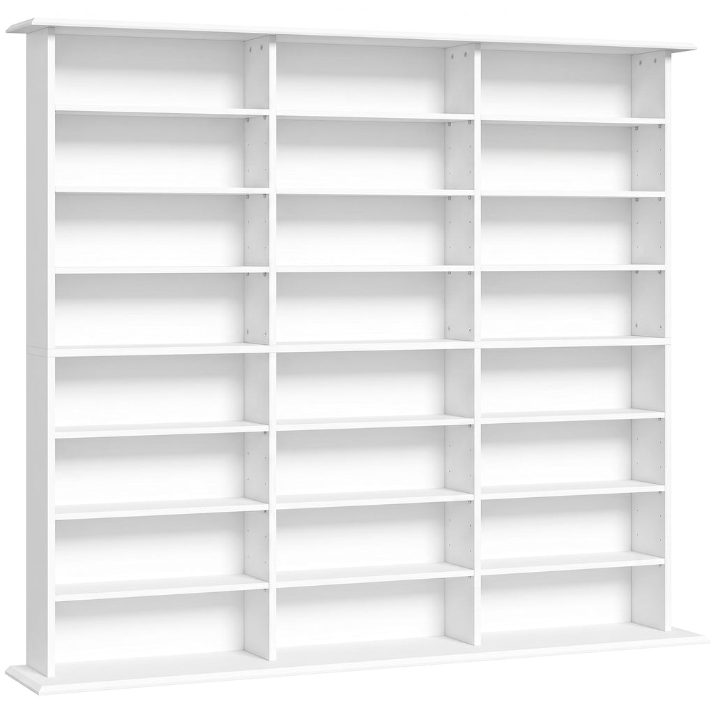 Meuble de rangement 1032 CDs / 594 DVDs, étagère multimédia, 24 compartiments et 18 étagères ajustables, blanc-0
