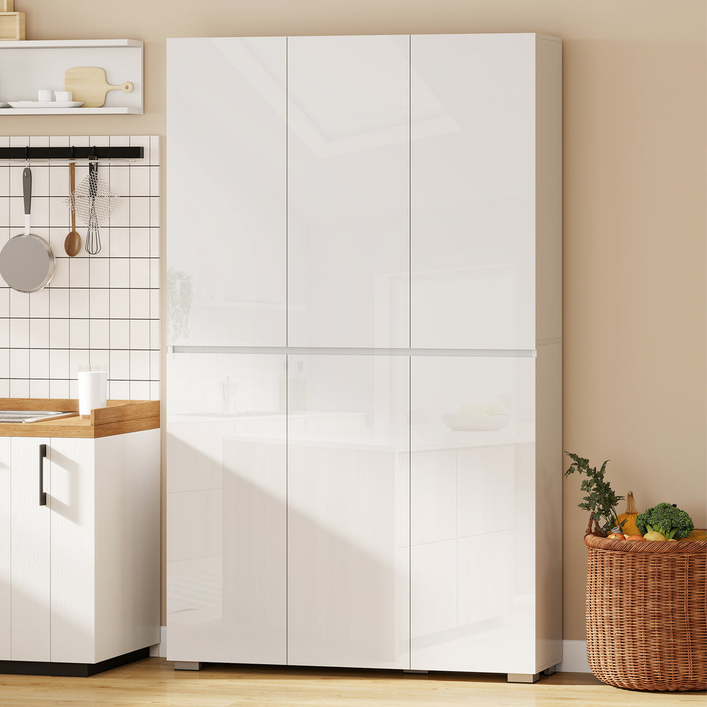 Buffet haut cuisine armoire de cuisine à haute brillance 6 portes à fermeture douce étagères réglables blanc-9