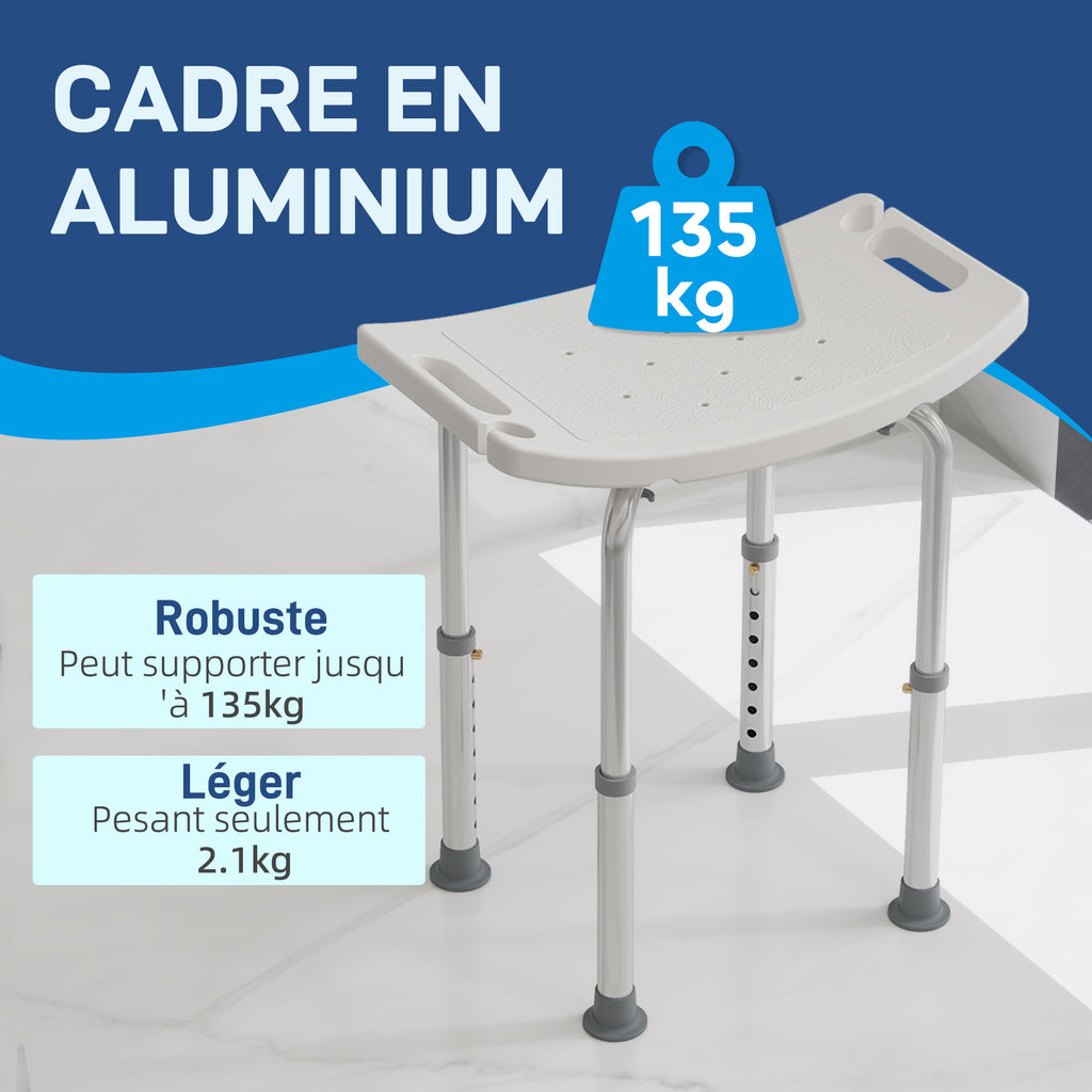 Tabouret de douche chaise de douche pour personnes âgées et handicapées, hauteur réglable, patins antidérapants, chaise de bain en alliage d'aluminium antirouille, blanc-3
