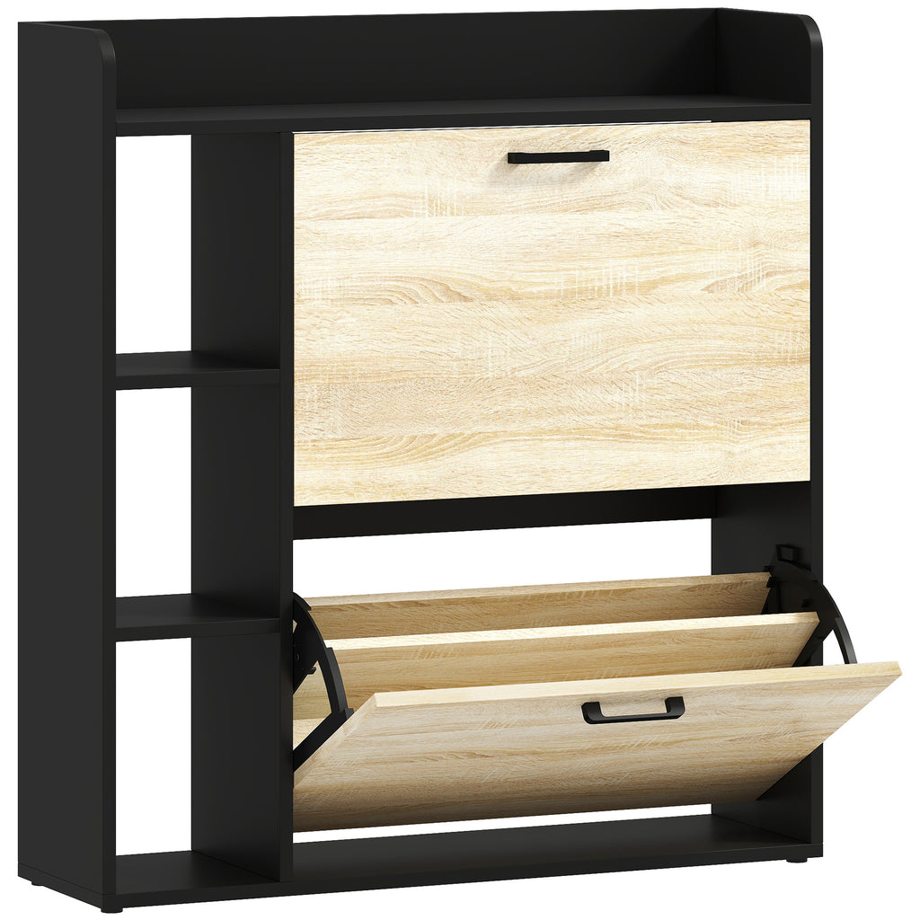 Meuble à chaussures 15 paires, armoire à chaussures moderne avec 2 tiroirs rabattables, 83x24x90,5cm, noir-0