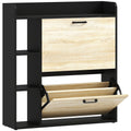Meuble à chaussures 15 paires, armoire à chaussures moderne avec 2 tiroirs rabattables, 83x24x90,5cm, noir-0