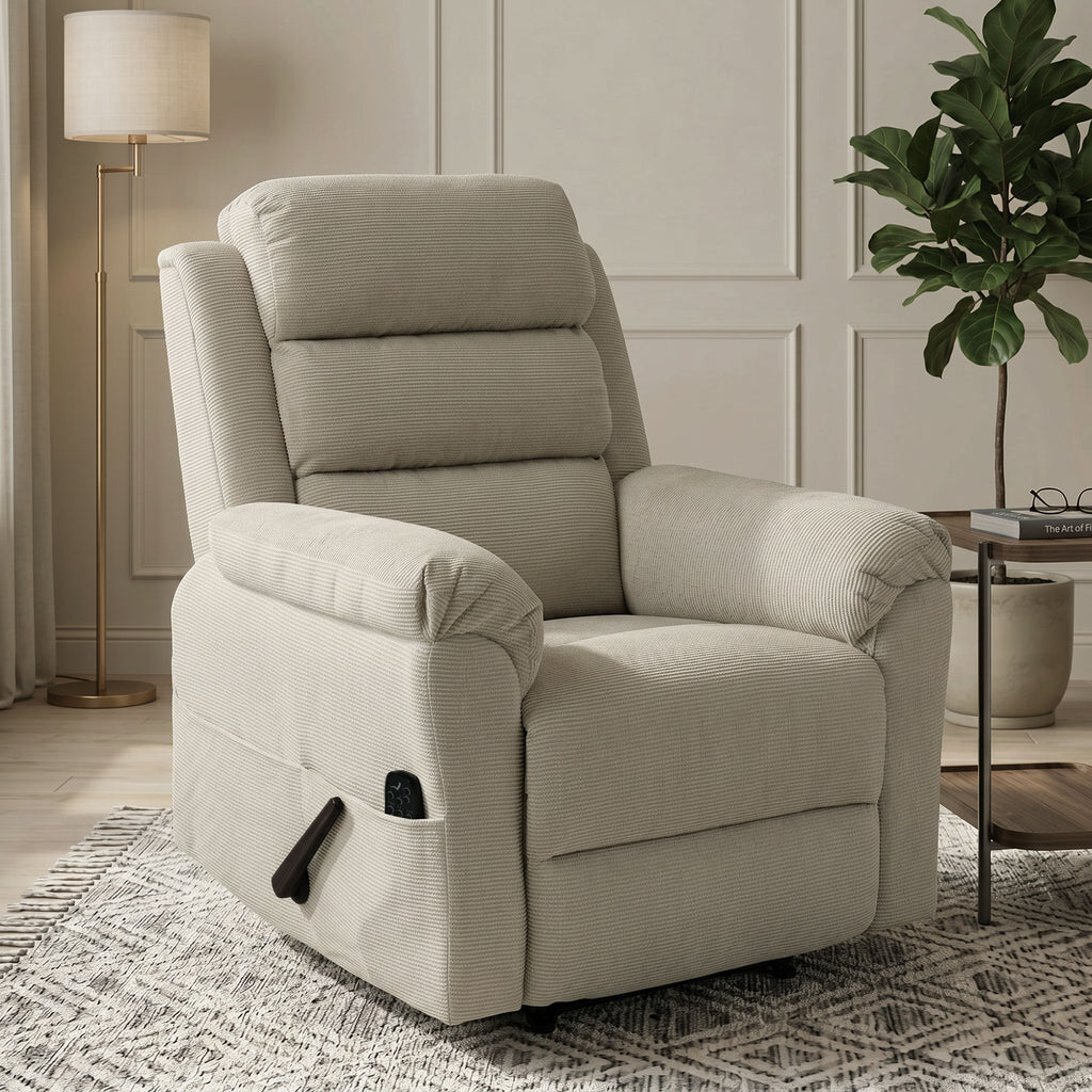 Fauteuil Inclinable de Massage et Chauffage, Fauteuil de Relaxation, Appuie-tête Réglable Poches Latérales, Crème-1