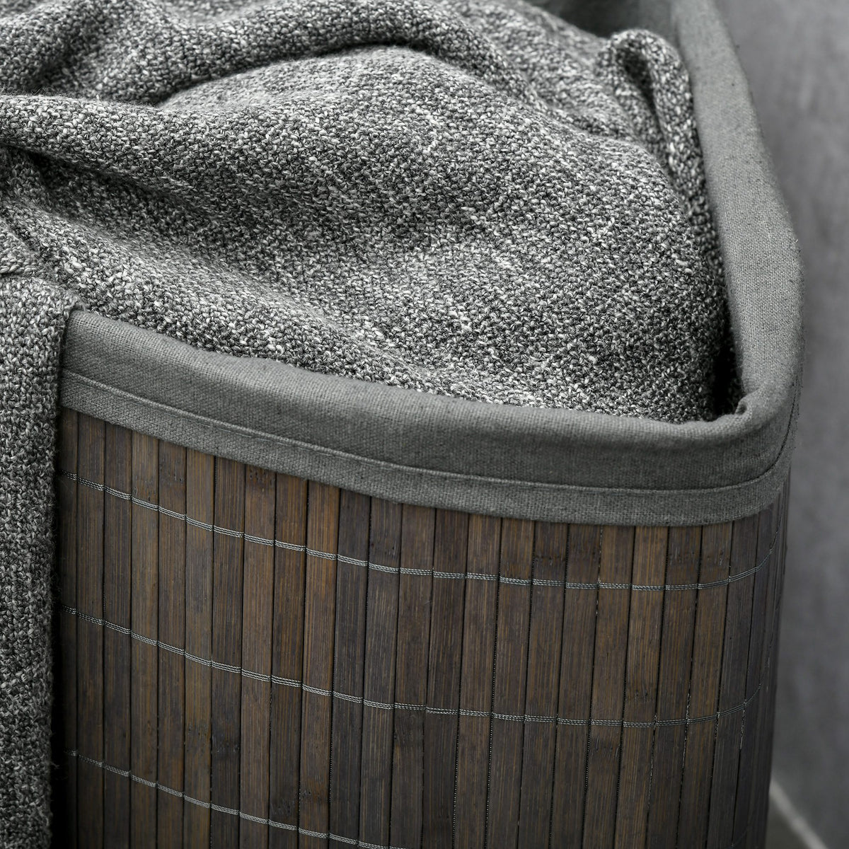 Panier à linge en bambou d'angle 55L avec couvercle et sac amovible 38 x 38 x 57 cm gris-8