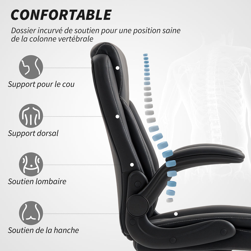Fauteuil de bureau, chaise bureau ergonomique avec accoudoirs relevables, hauteur réglable, fonction de bascule, noir-4