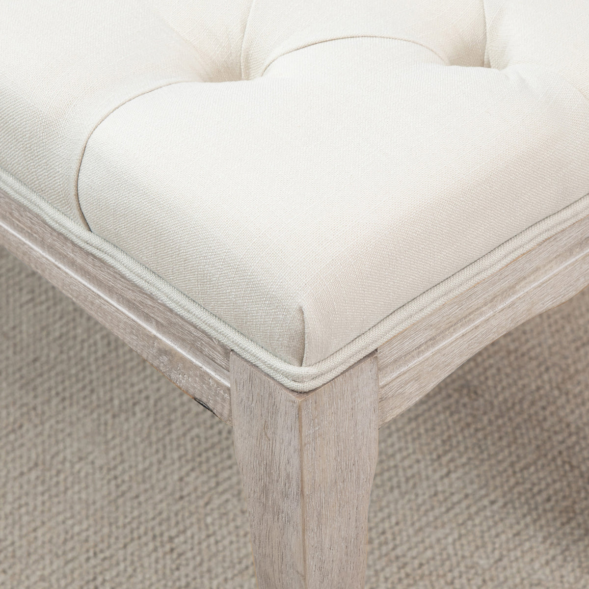 Lot de 2 banc Banquette capitonnée Style Classique 110 cm Bout de lit Rembourrée en lin piètement Bois hévéa sculpté-7