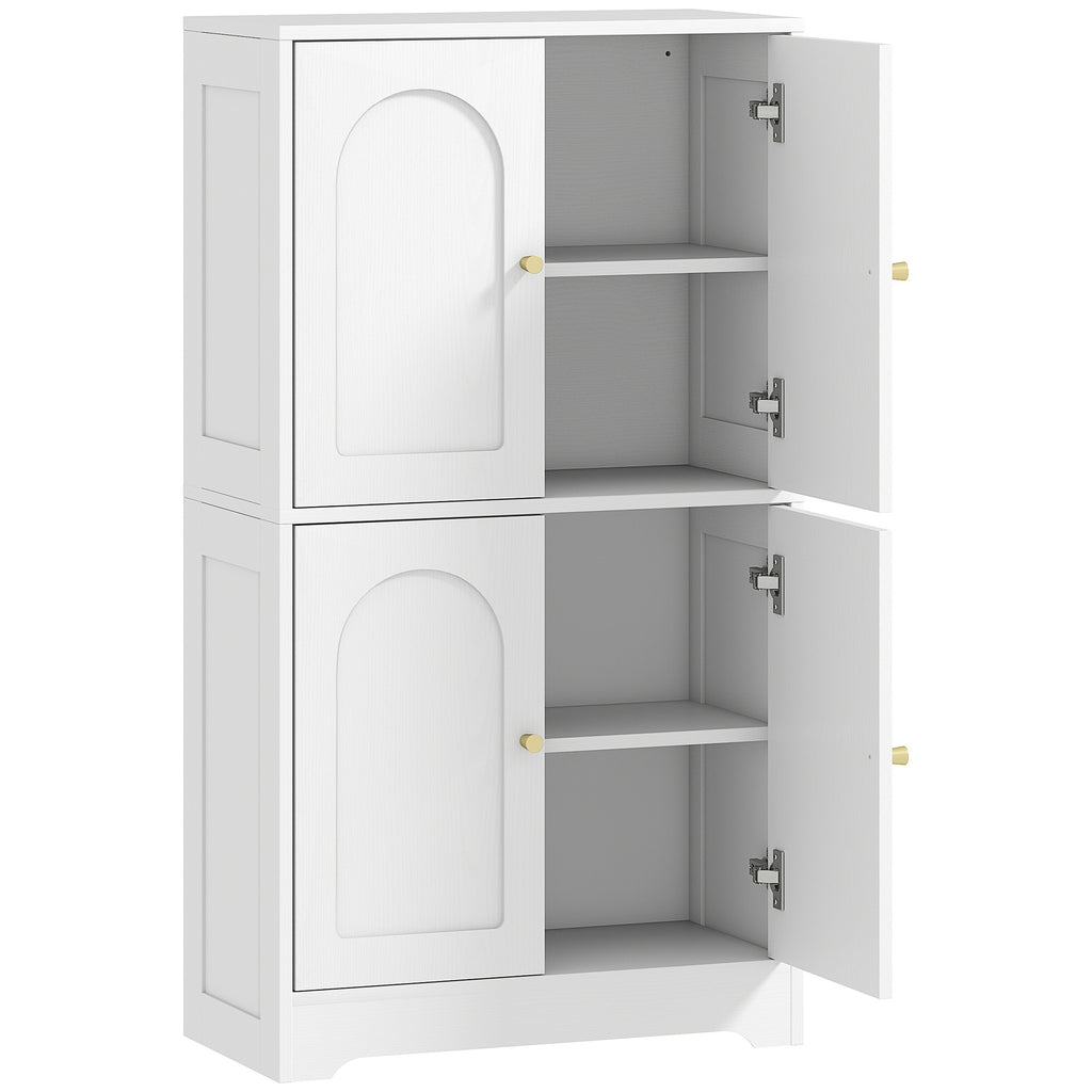 Buffet cuisine, meuble cuisine rangement avec 4 portes cintrées et 2 étagères réglables, 60 x 30 x 110 cm, blanc-0