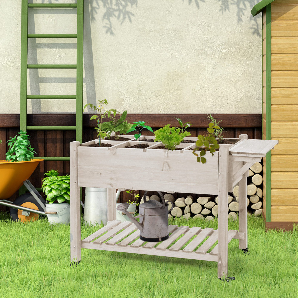 Jardinière sur Pied - Potager sur roulettes - étagère, Tablette Rabattable, Inserts d'irrigation, Feutre de Drainage-1