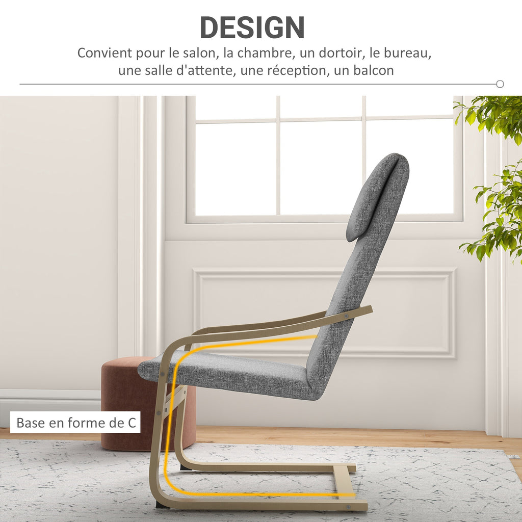 Fauteuil de salon, fauteuil chambre avec accoudoirs incurvés, coussin, tissu aspect lin, 65 x 79 x 98 cm, gris-4