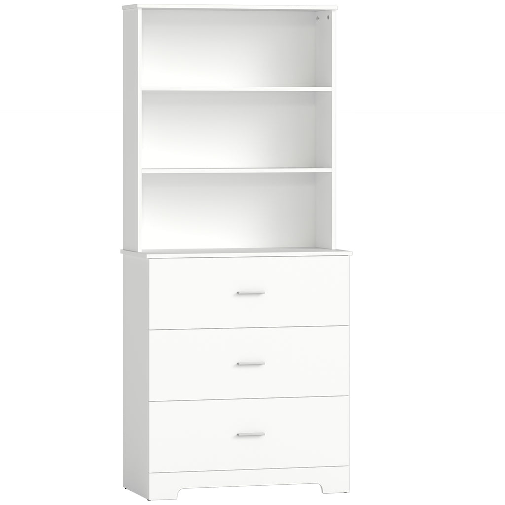 Bibliothèque à 6 niveaux, meuble de rangement avec 3 tiroirs et 3 étagères ouvertes, 79 x 39,5 x 182,2 cm, blanc-0