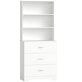 Bibliothèque à 6 niveaux, meuble de rangement avec 3 tiroirs et 3 étagères ouvertes, 79 x 39,5 x 182,2 cm, blanc-0