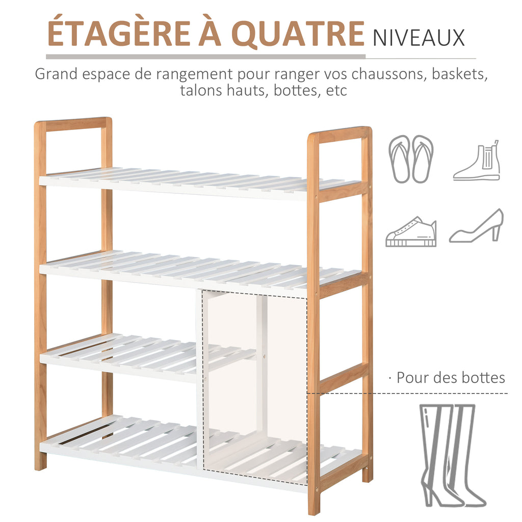 Etagère à Chaussures - étagère de Rangement - Meuble Chaussures 4 Niveaux Bois de pin étagères à Lattes MDF Blanc-3