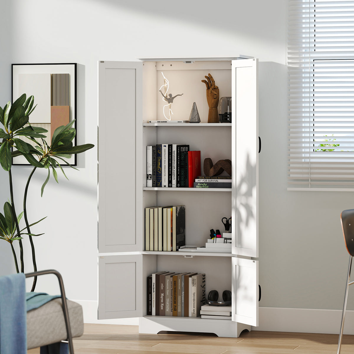 Buffet de cuisine armoire de cuisine contemporaine multi-rangements 2 placards 3 étagères MDF panneaux particules blanc-7