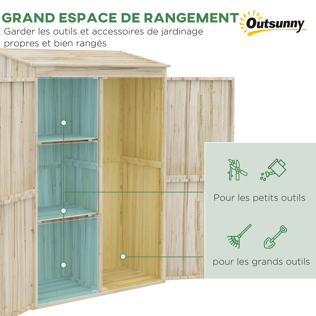 Armoire de jardin armoire de rangement en bois 2 étagères 2 portes toit incliné 120 x 57 x 183 cm bois naturel-3