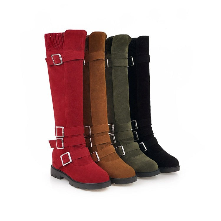 British Belt Buckle High Top Martin Boots Women-1