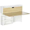 Bureau pliable mural avec étagères de rangement et placard, bureau rabattable, 100 x 18 x 74 cm effet bois naturel-0
