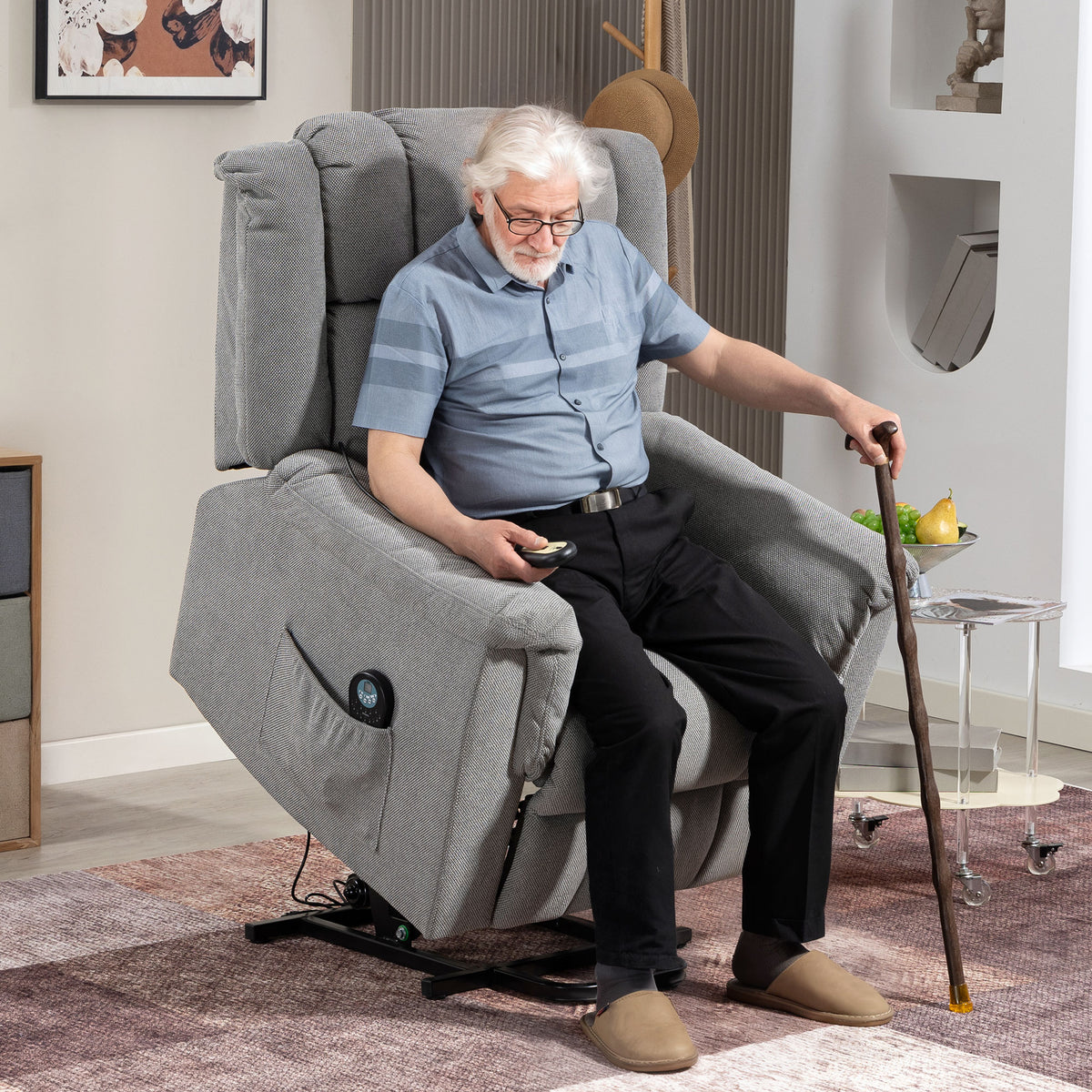 Fauteuil releveur électrique avec fonction massage et chauffage, fauteuil relax électrique dossier inclinable gris foncé-1
