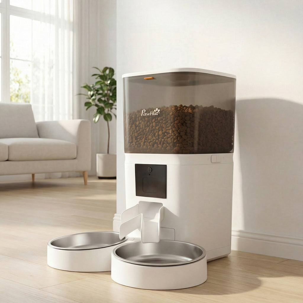 Distributore automatico Wi-Fi 6 L con doppia ciotola per gatti, bianco-1