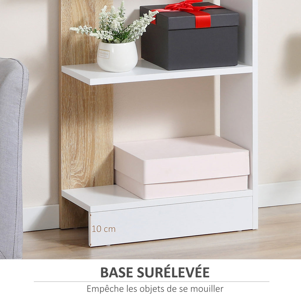 Bibliothèque Étagère de Rangement avec 5 Compartiments Ouverts Design Simple Moderne Blanc et Chêne-4