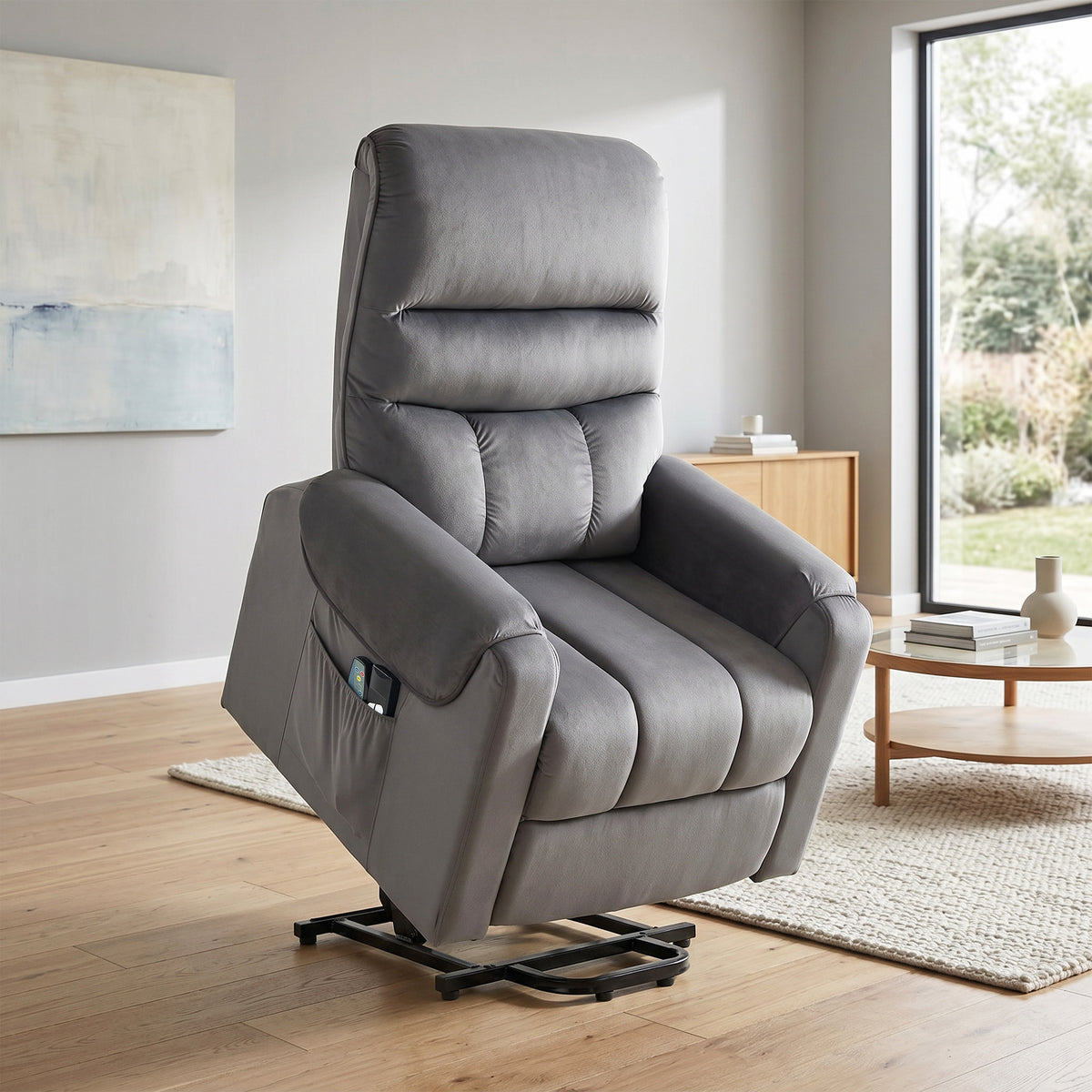 Fauteuil releveur électrique massage vibration et chaleur, fauteuil relax électrique en velours, gris foncé-1