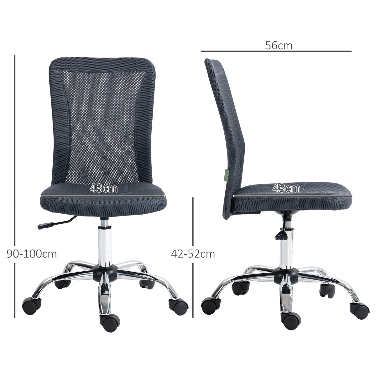 Chaise de bureau ergonomique hauteur réglable piètement chromé pivotant 360° revêtement maille gris foncé-2