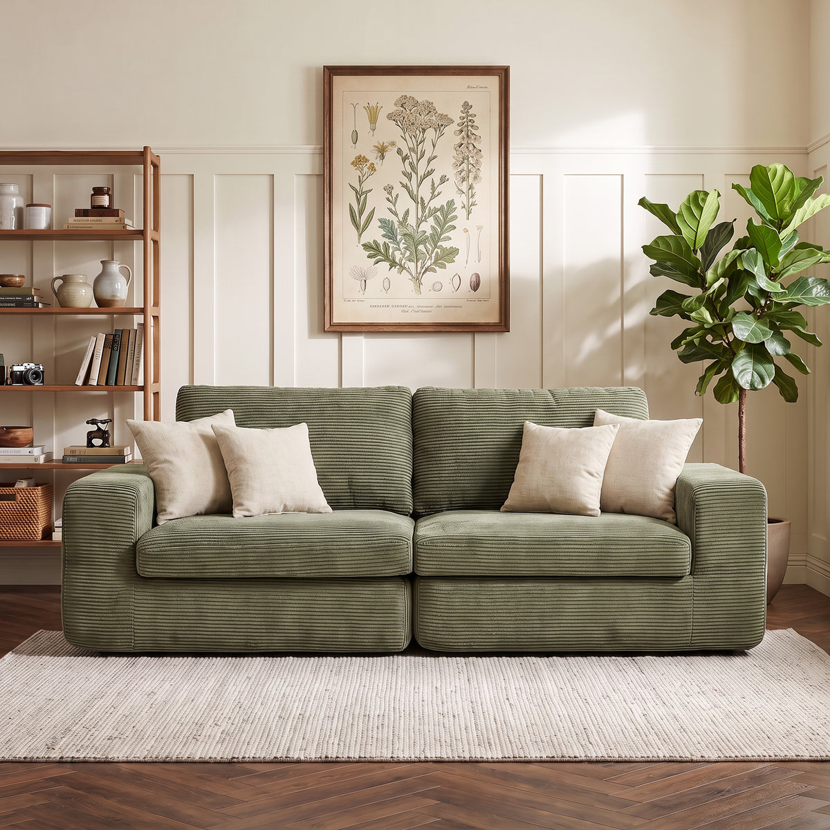 Canapé 3 Places en Velours Côtelé, Canapé de Salon Compressé Moderne 236 cm avec Coussin à Ressorts, Vert-8