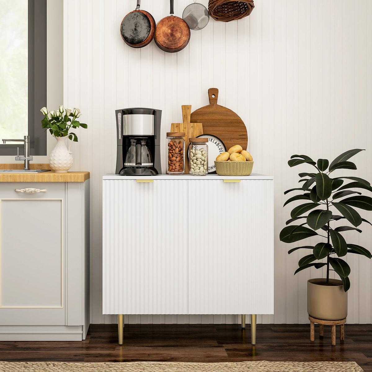 Buffet Cuisine, Meuble de Rangement avec 2 Portes, Étagère Réglable, Pieds Métalliques Surélevés, 80 x 40 x 80 cm, Blanc-9